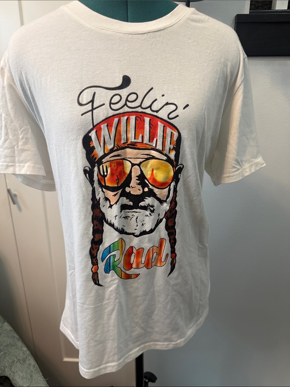 Men's White Graphic Tee with 'Feelin' Willie' Red Design